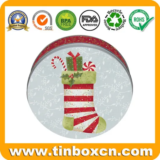 Christmas Stocking Chocolate Tins Round for Metal Promotional Gifts Packaging 