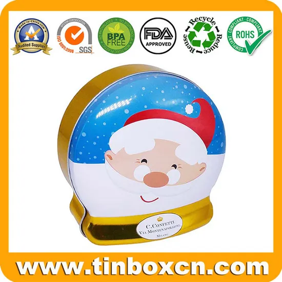 Christmas Santa Claus Promotional Irregular Metal Can Chocolate Tin for Candy Gift Packaging Box 