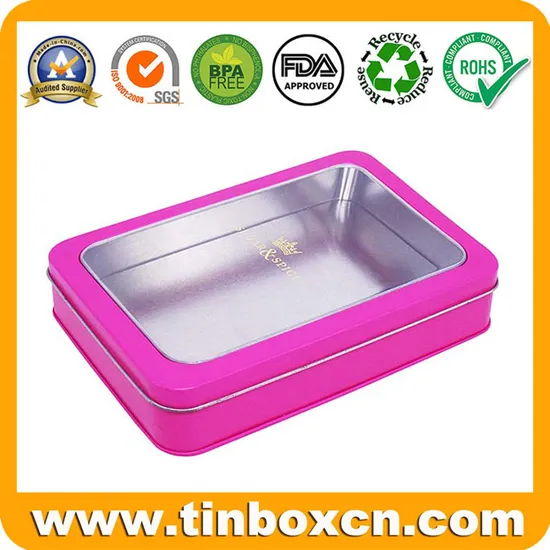 Rectangular Tin with PVC Window, Tin Box Packaging 