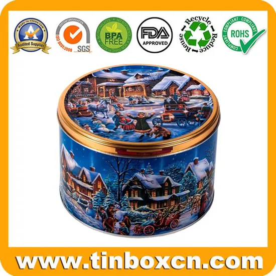 Embossed Christmas Tin Can for Cookies Biscuits Gift Storage Box 