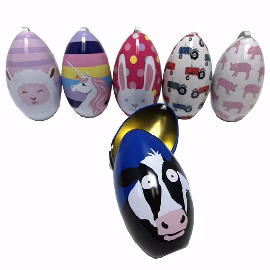 Custom Easter Small Toys Candy Chocolate Packaging Metal Egg Shaped Tin