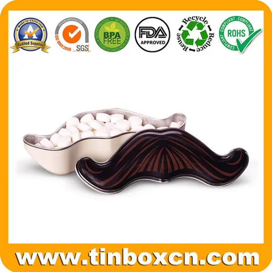 Empty Custom Novel Funny Moustache Shape Candy Sweets Mint Tins for Promotional Gifts Box 