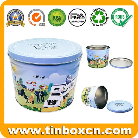 Customized 2 Gallon Tin Pail with Lid Large Empty Tin Bucket for Gourmet Popcorn Corns Biscuit Cookies Biscuit Snack Candy Storage Packaging Wholesale 