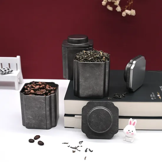 Custom Tinplate Canister Storage Container Rectangular Round Metal Box Packaging Luxury Tea Tin Can for Loose Tea 