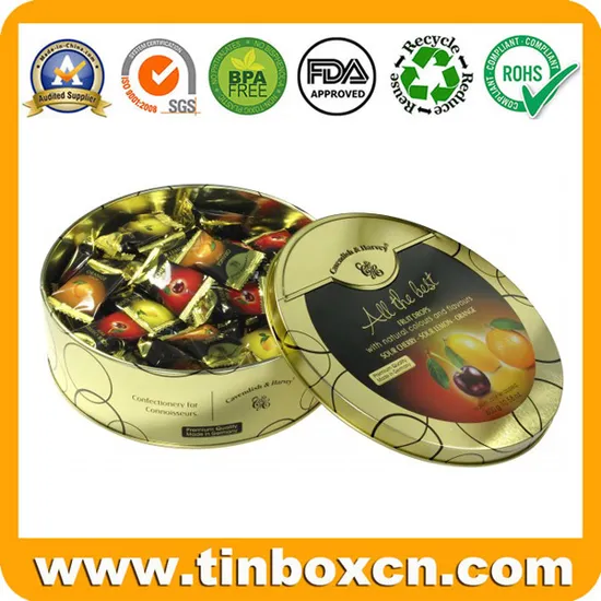 Empty Round Metal Fruit Candy Tin for Sweets Sugars Confectionary Storage 