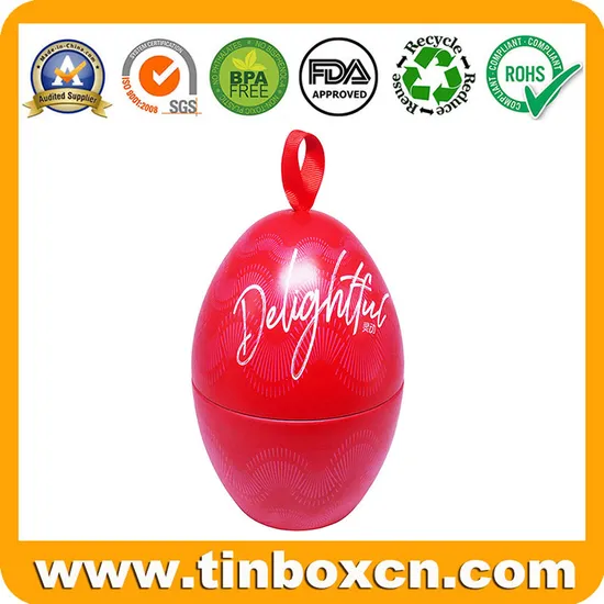 Decorative Metal Gift Packaging Box Egg Shaped Tin for Chocolate Candy Easter 