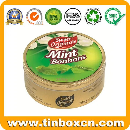 200g Metal Confectionery Packaging Storage Box Round Mint Tin Can 