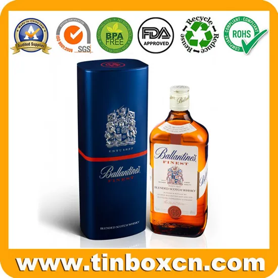 Empty Embossed Rectangular Metal Wine Bottle Storage Box Whisky Tin 