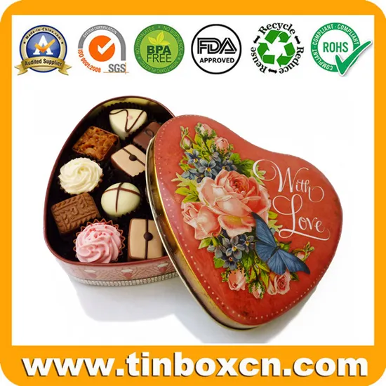 Empty Vintage Metal Heart Shaped Chocolate Tin for Wedding Valentine Gifts 