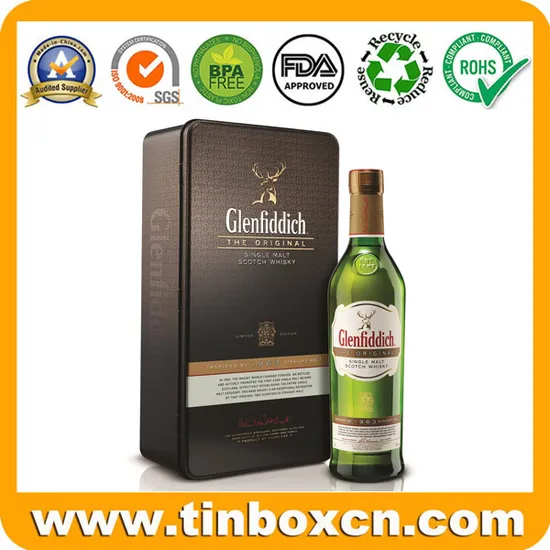 Empty Metal Wine Bottle Packaging Box Rectangular Whisky Storage Tin 