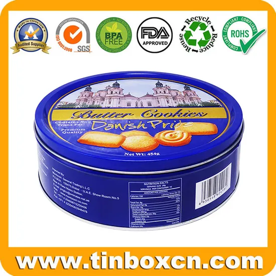 Customized Round Cookie Tin Can Empty Metal Biscuit Tin Container for Gourmet Snack Chocolate Candy Storage Packaging Wholesale Custom Tin Manufacturer 